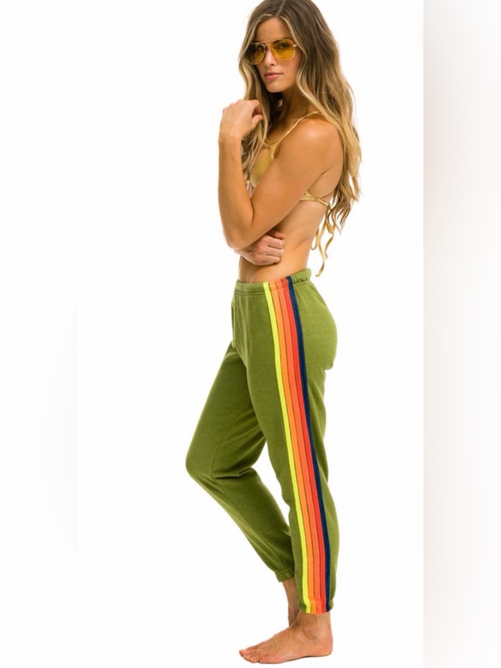 Aviator Nation jungle green Side-Stripe Jogger Pants - Women 5 Stripe
